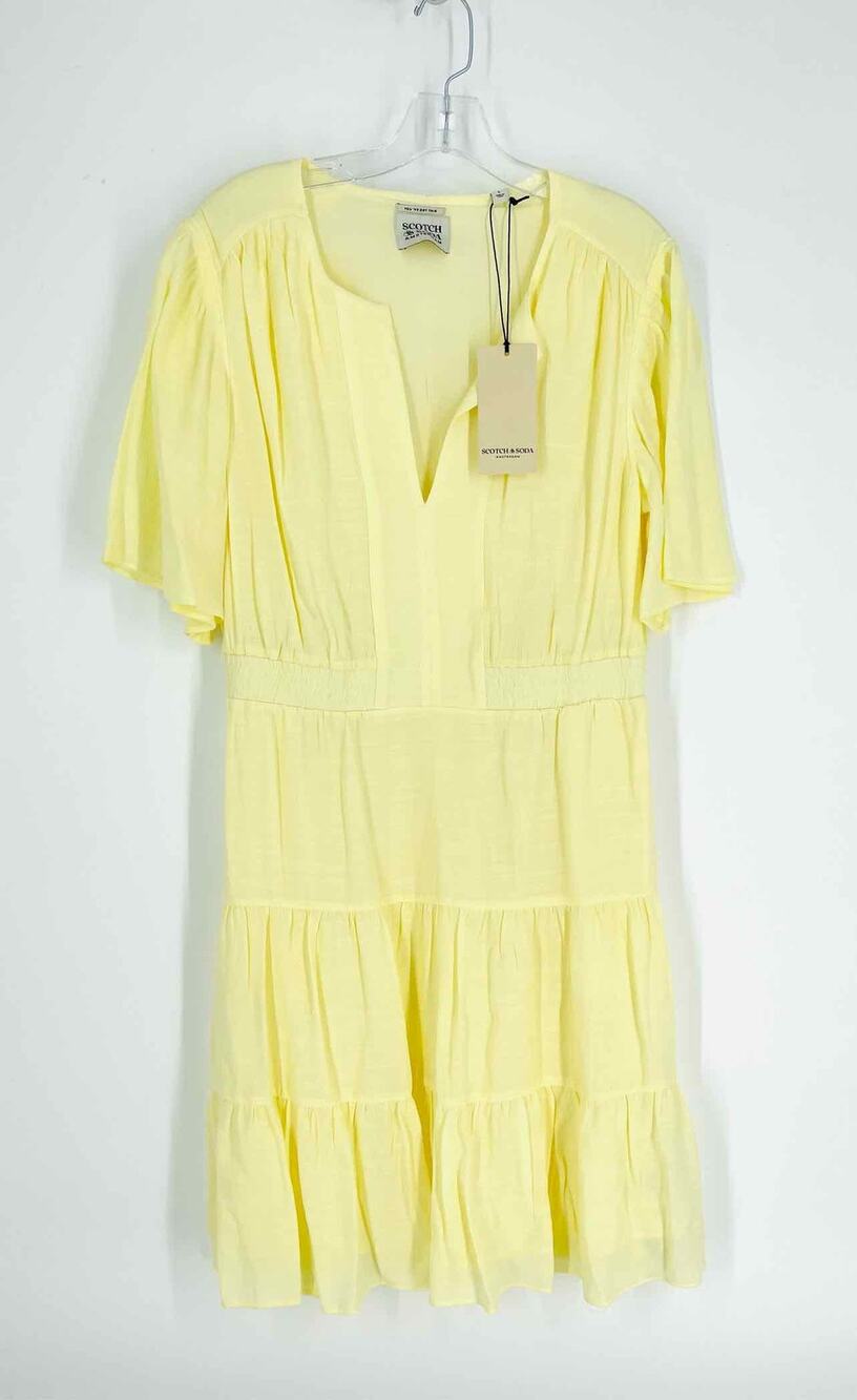 Scotch & Soda Size L Lt Yellow Cinched Tiered NEW Designer Dress